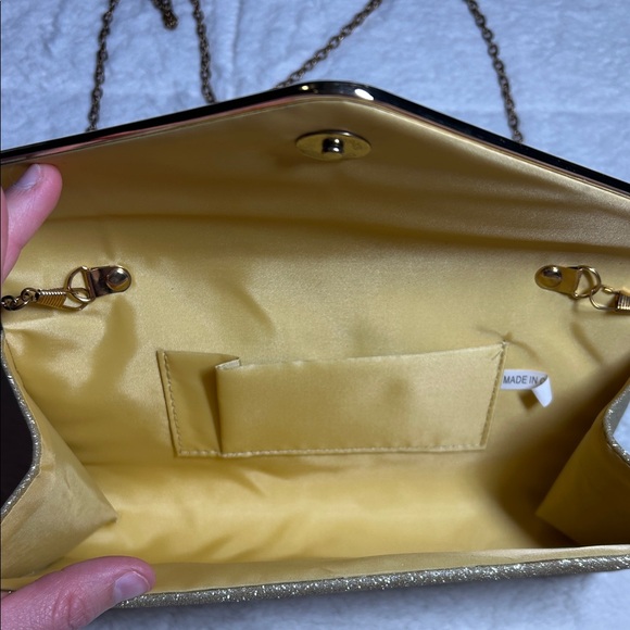 Gold Glitter Envelope Clutch with Chain Strap - Picture 6 of 9